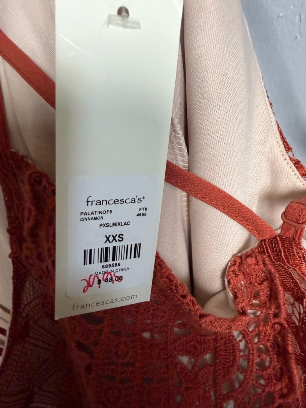 Francesca's Blush and Rust Crochet Slip Dress - Picture 6 of 9